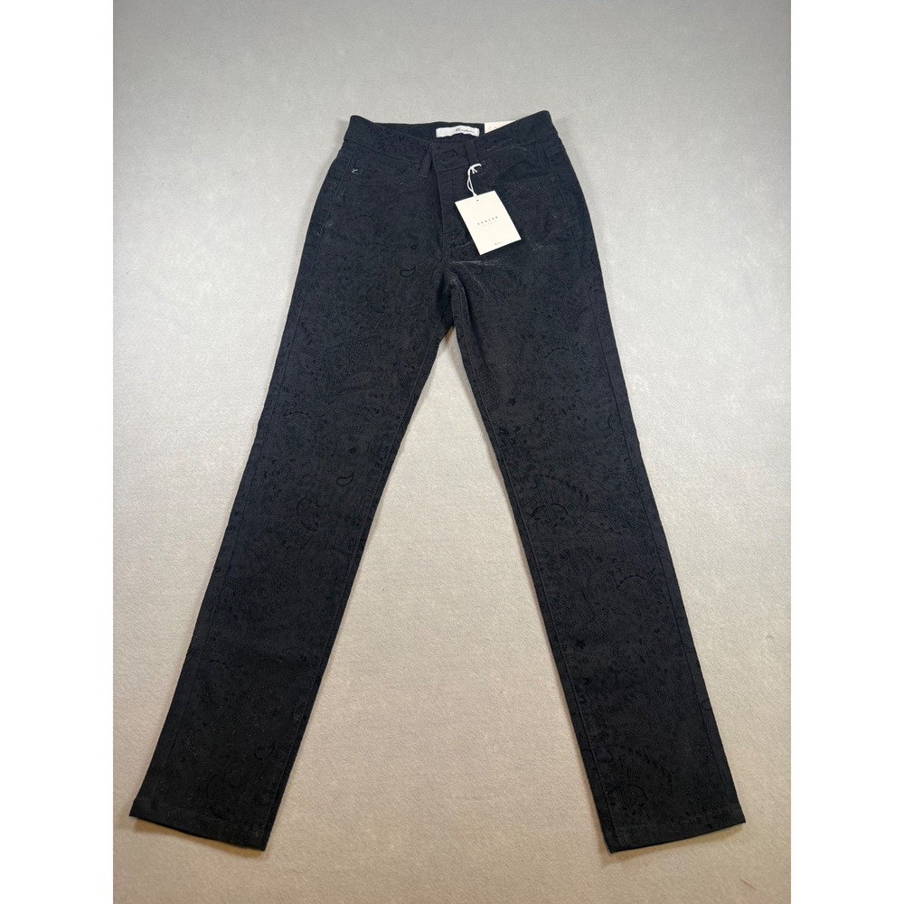 Kancan Black Paisley Flocked Metallic High Rise Straight Leg Pants KC9199BK 3/25